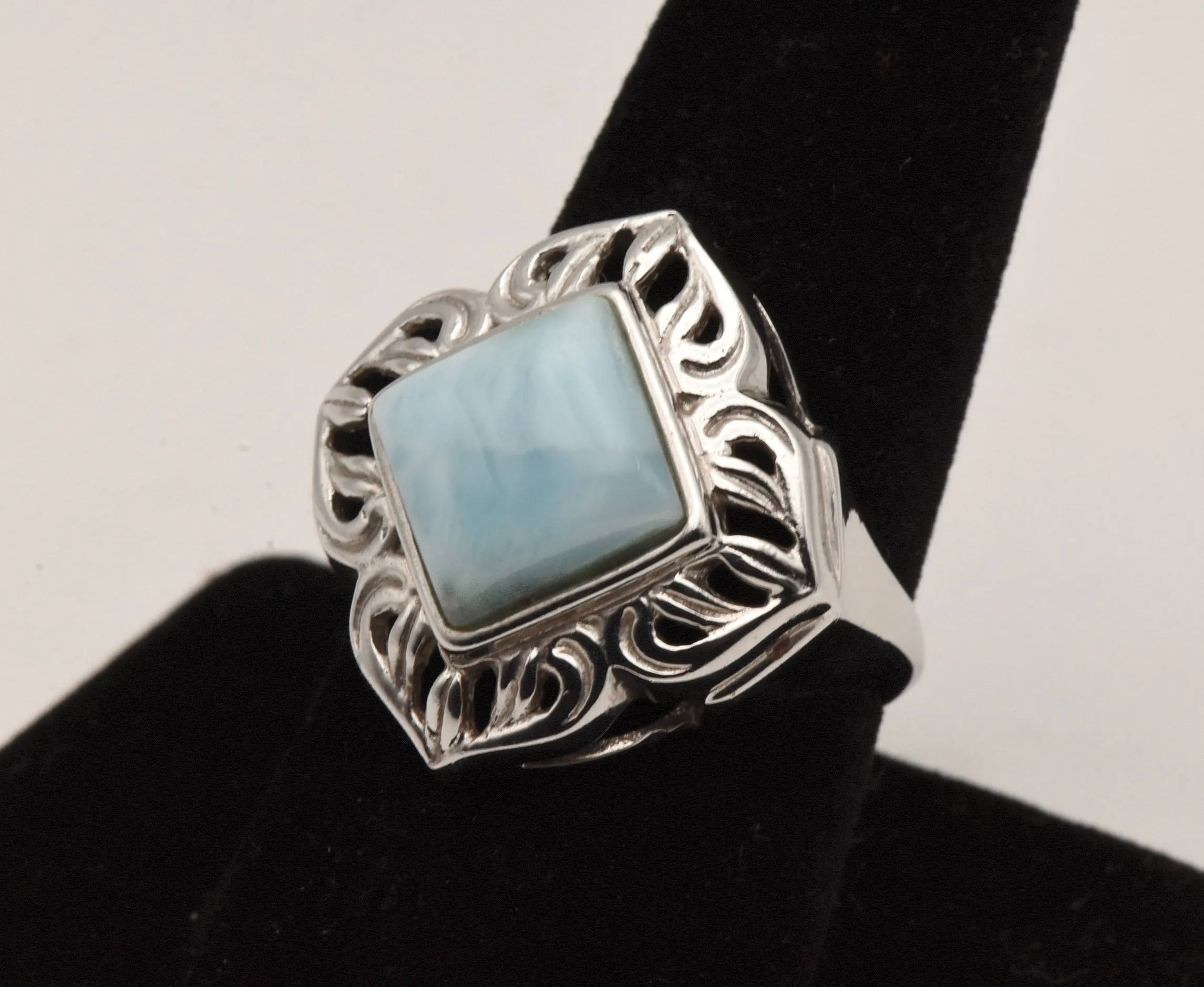 Vintage Larimar Sterling Silver Cocktail Ring - Size 8.5