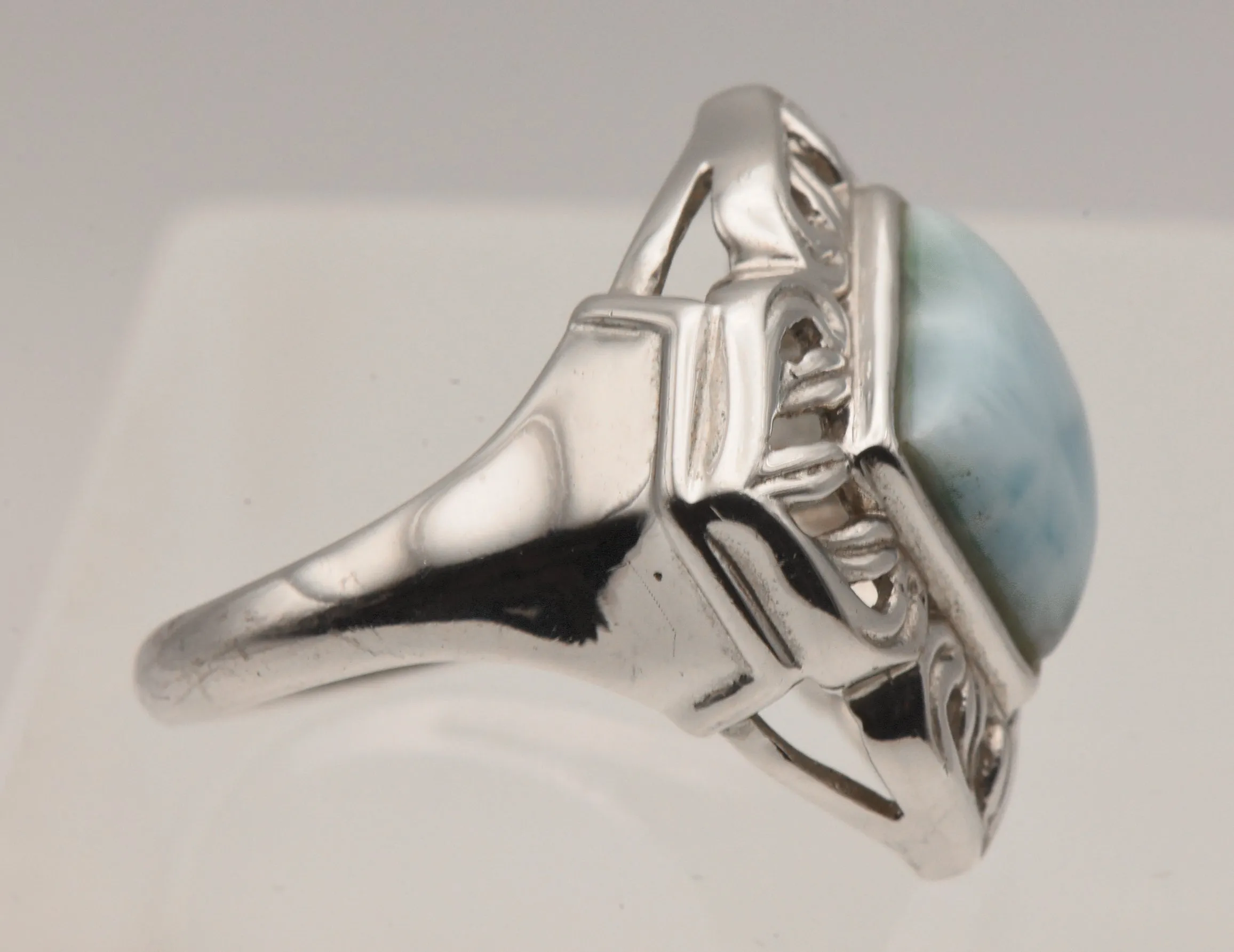 Vintage Larimar Sterling Silver Cocktail Ring - Size 8.5