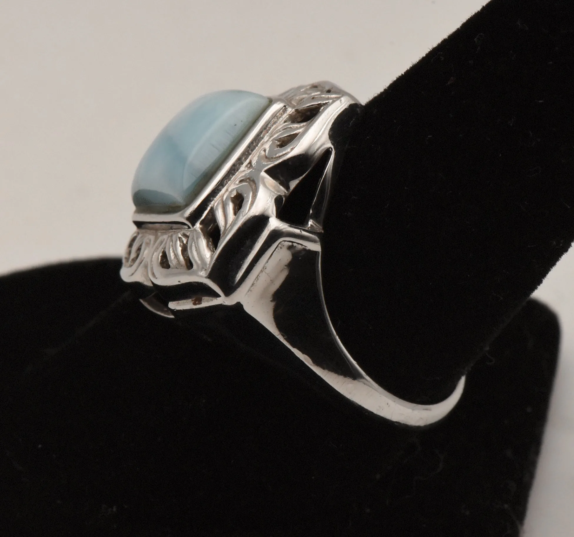 Vintage Larimar Sterling Silver Cocktail Ring - Size 8.5