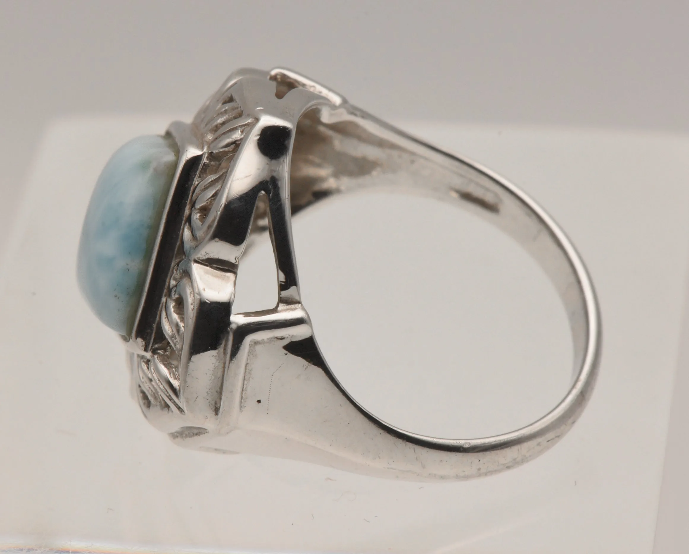 Vintage Larimar Sterling Silver Cocktail Ring - Size 8.5