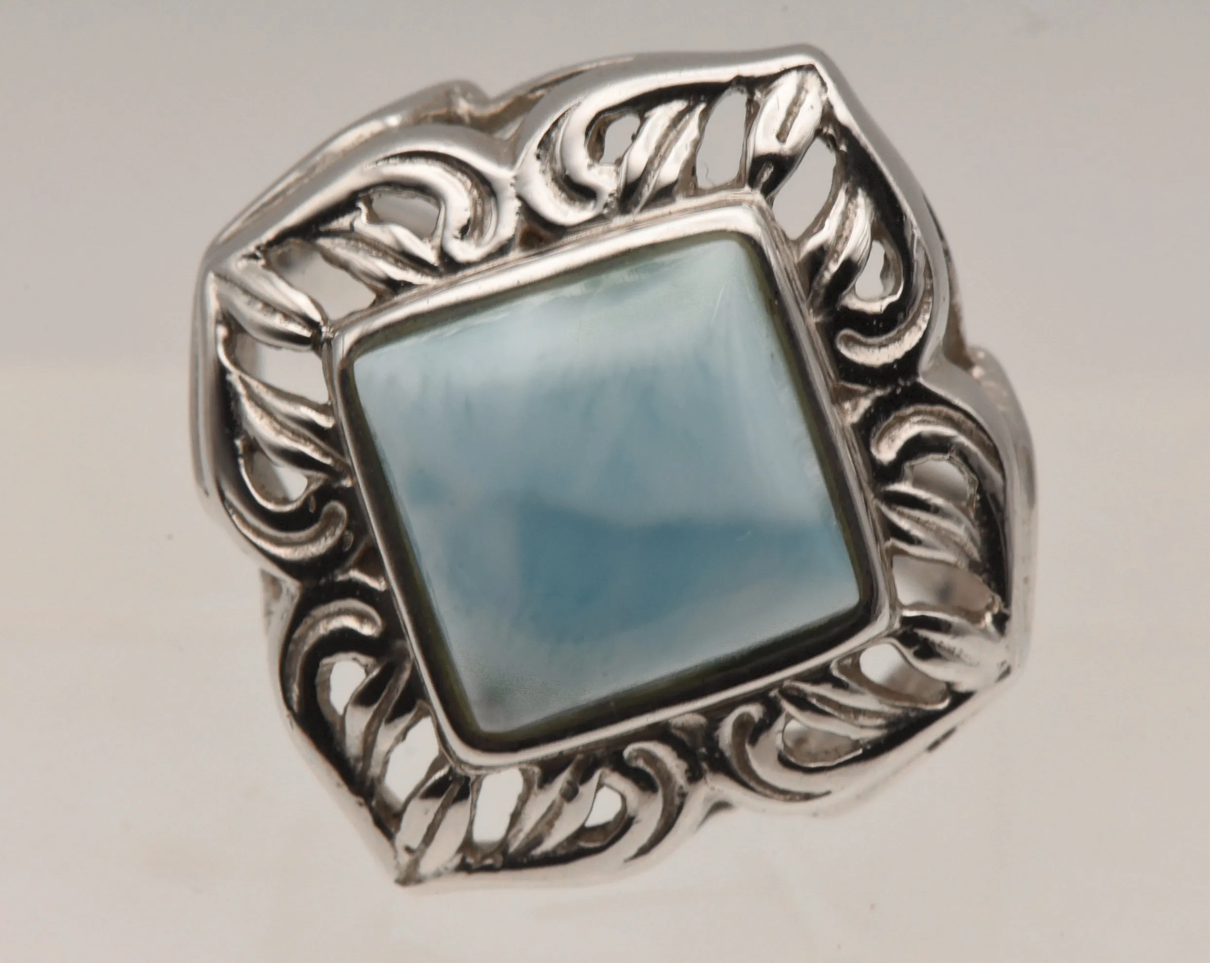 Vintage Larimar Sterling Silver Cocktail Ring - Size 8.5