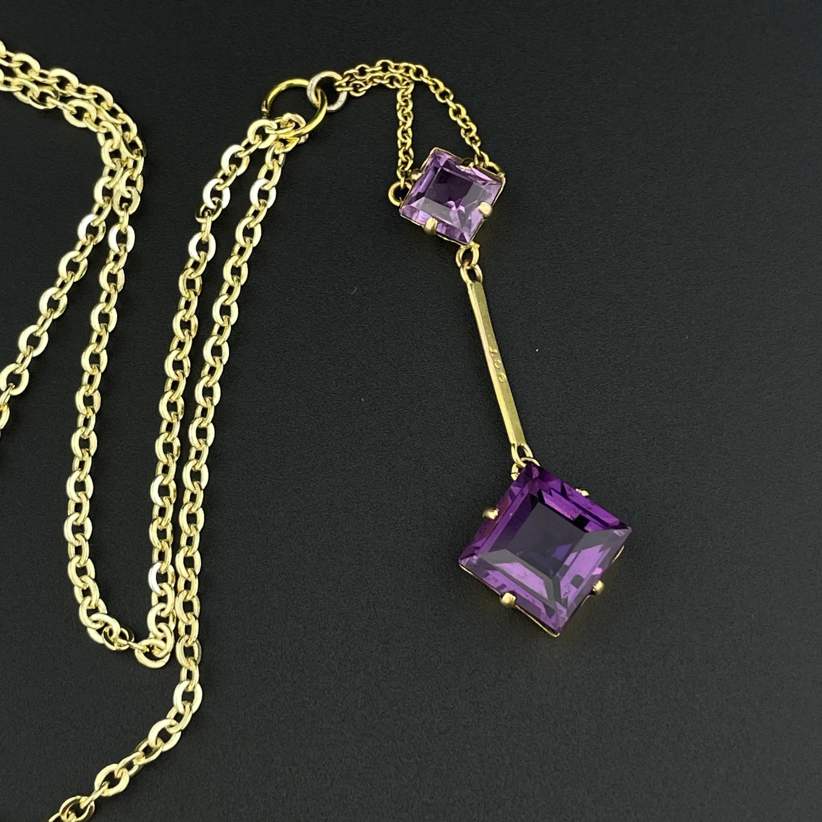 Vintage Victorian Gold Princess Cut Amethyst Pendant Necklace