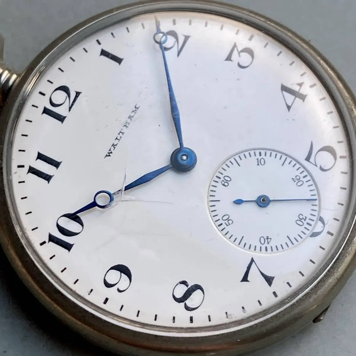 Waltham Pocket Watch Manual Antique Open Face Silver 41mm