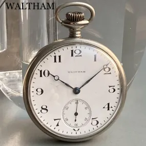 Waltham Pocket Watch Manual Antique Open Face Silver 41mm