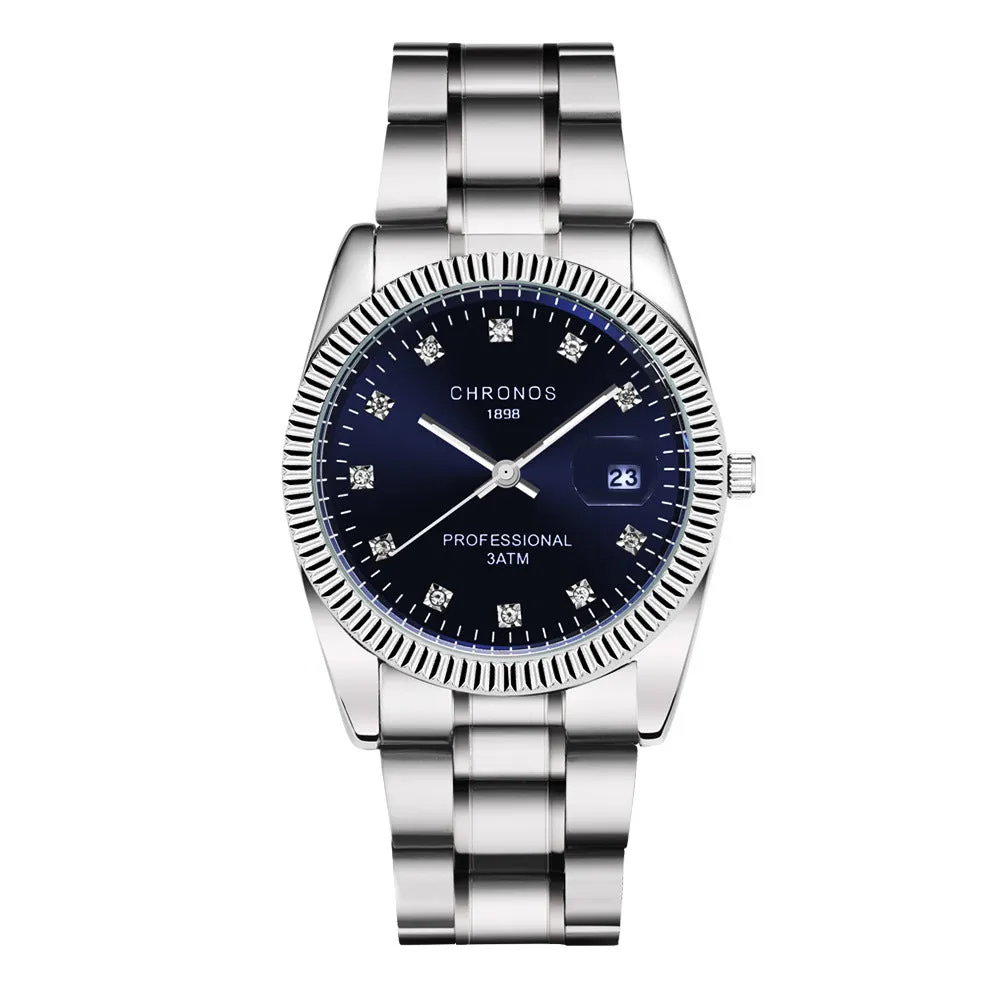 Watch Men 'S Diamond Surface Stainless Steel Strap Waterproof Quartz Watch