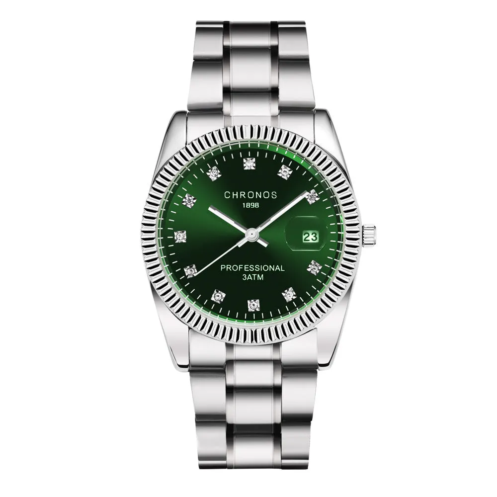 Watch Men 'S Diamond Surface Stainless Steel Strap Waterproof Quartz Watch