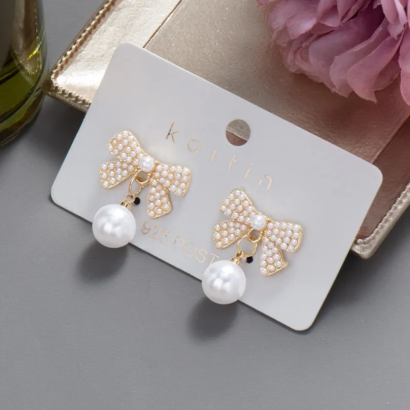 Wenkouban New 2022 Trend Big Pearls Women's Earrings Geometry Crystal Gold Color Dangle Drop Earing for Woman Korean Style Fashion Jewelry