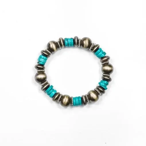 West & Co. Silver Navajo Inspired Pearl & Turquoise Stretch Bracelet