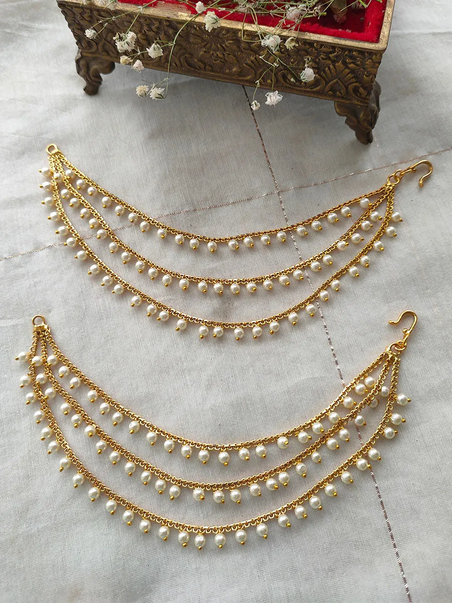 White Color Gold Plated Earchains - MKS26