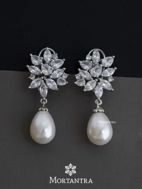 White Color Silver Plated Faux Diamond Earrings - CZEAR486