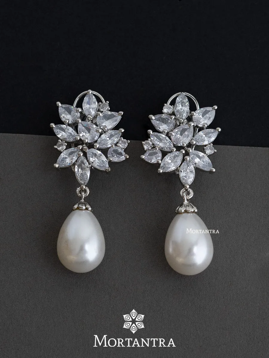 White Color Silver Plated Faux Diamond Earrings - CZEAR486