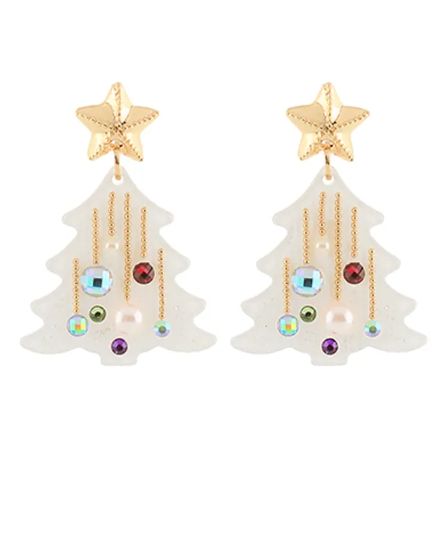 White Decorative Christmas Tree Earring