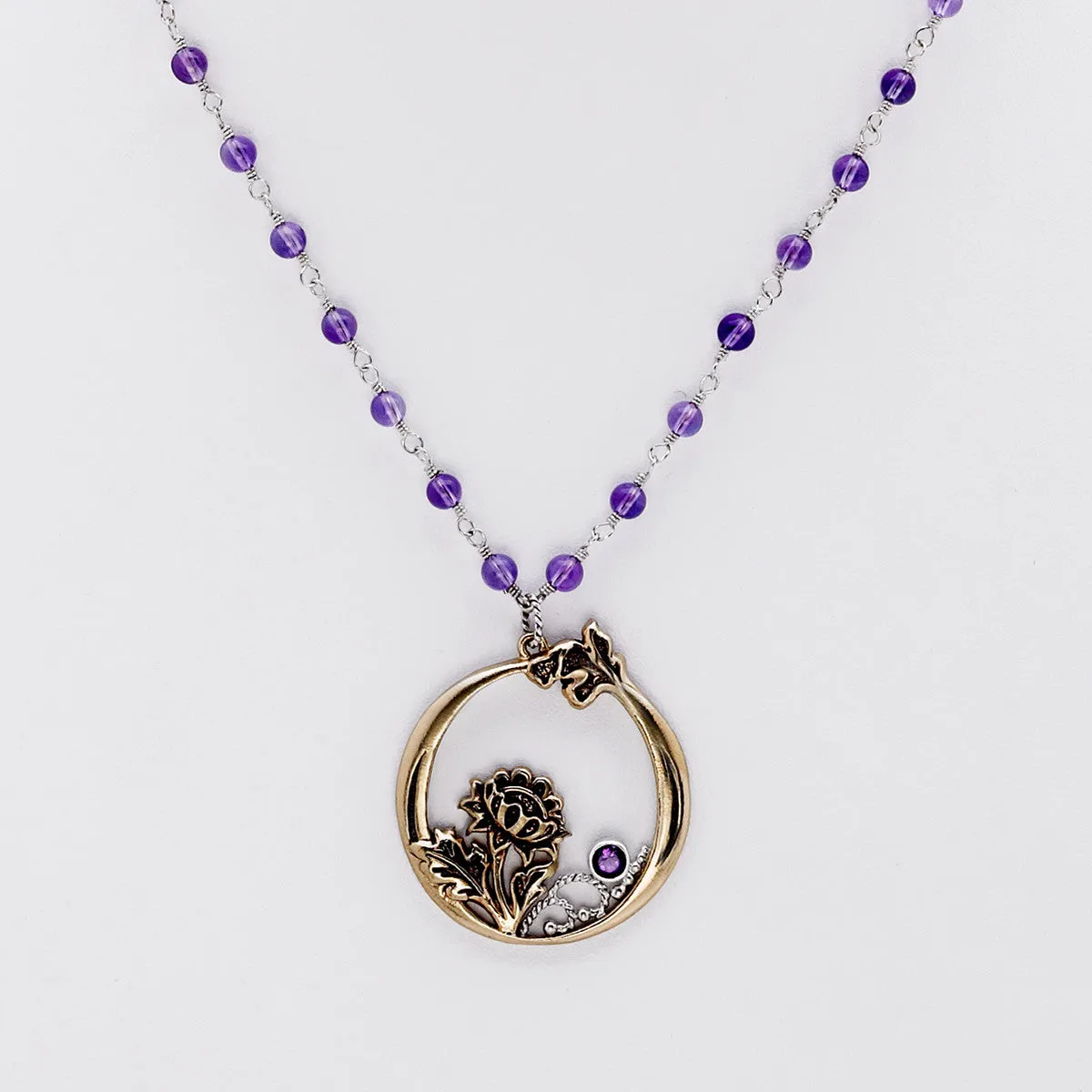 William Morris Hyacinth Amethyst, Bronze And Sterling Silver Necklace