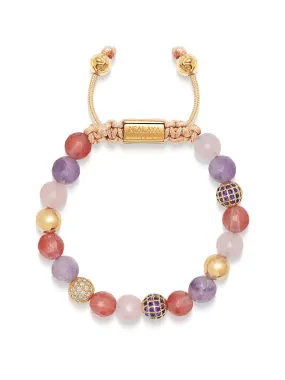 Women's Beaded Bracelet with Rose Quartz, Amethyst, Cherry Quartz and Gold