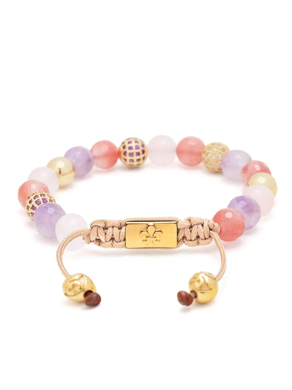 Women's Beaded Bracelet with Rose Quartz, Amethyst, Cherry Quartz and Gold