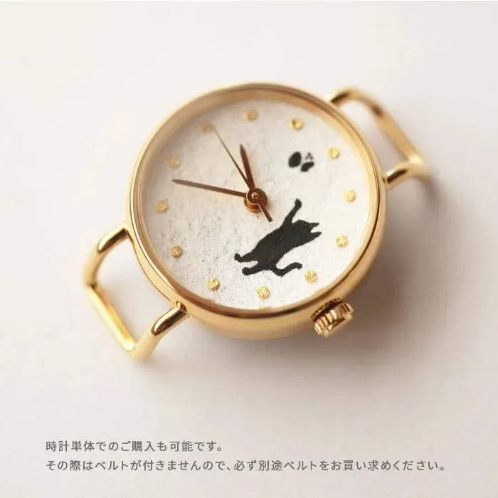 Women's Wristwatch - Cat and Butterfly, Japanese handmade wrist watch