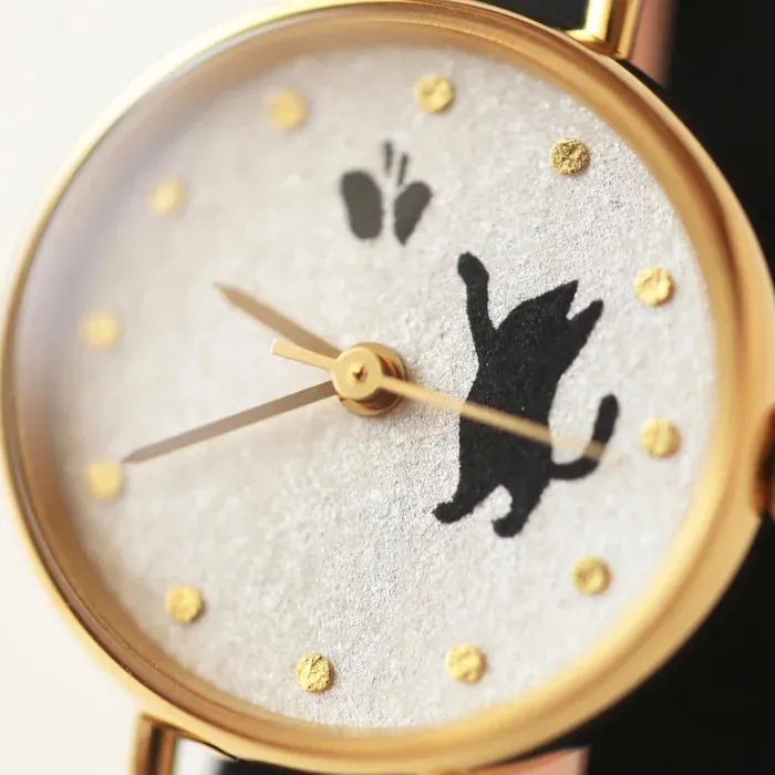 Women's Wristwatch - Cat and Butterfly, Japanese handmade wrist watch