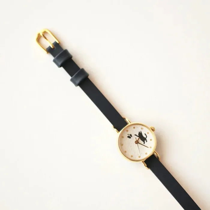 Women's Wristwatch - Cat and Butterfly, Japanese handmade wrist watch