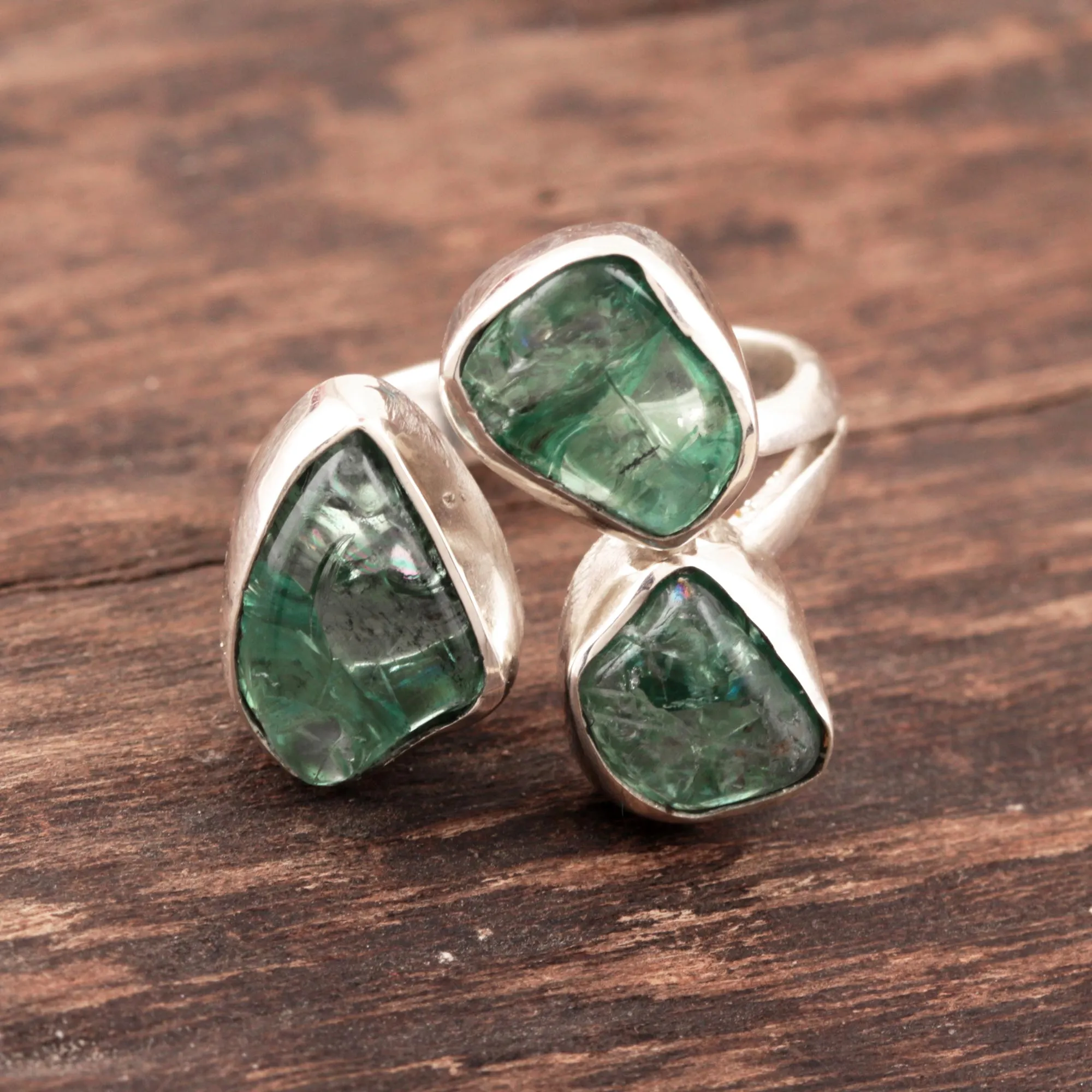 Wrap-Style Apatite Nugget Cocktail Ring from India - Harmonious Wood | NOVICA