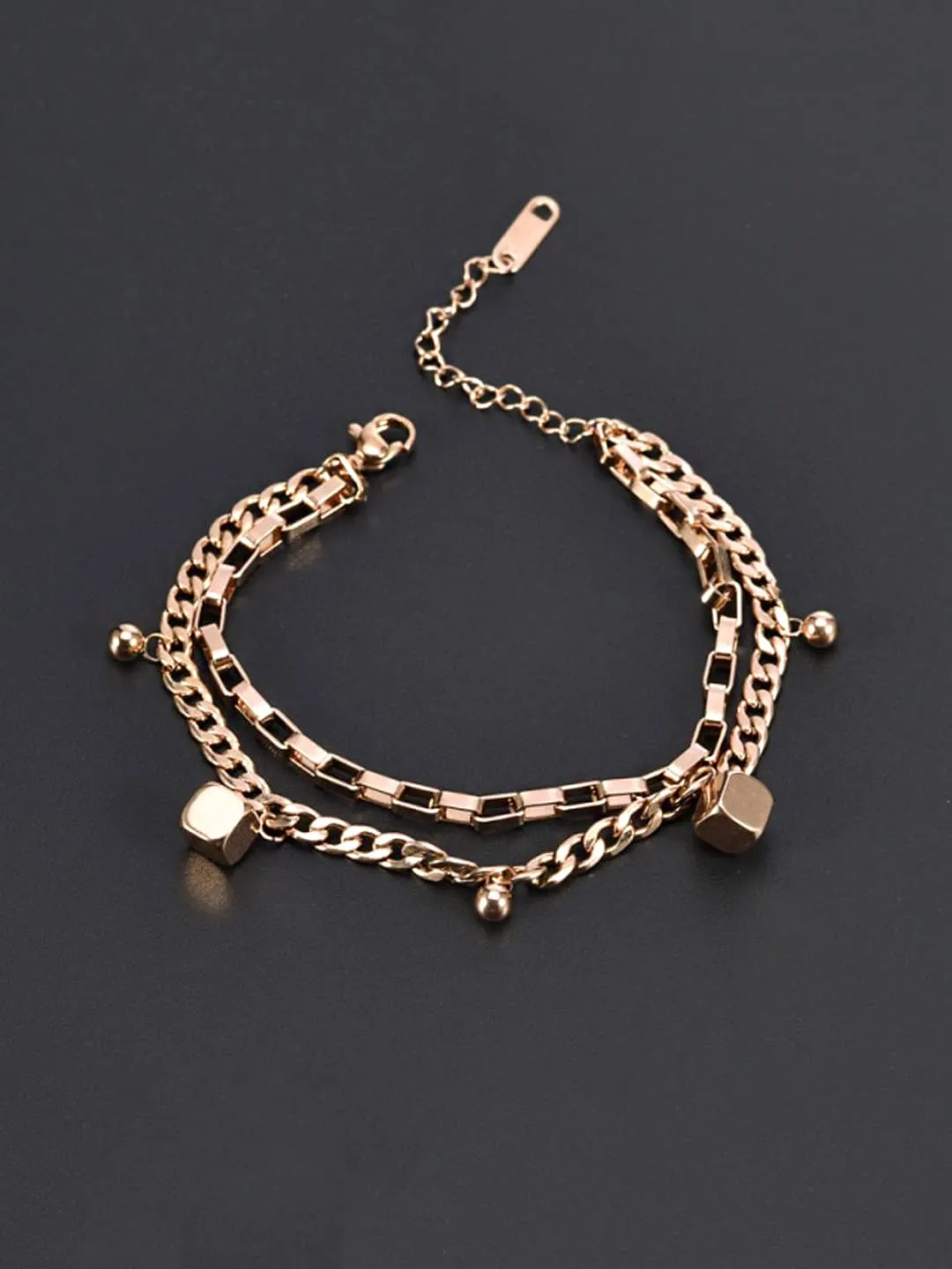 Yellow Chimes Chain Bracelet for Women Rose Gold-Plated Stainless Steel Layered Link Chain Bracelet For Women and Girls