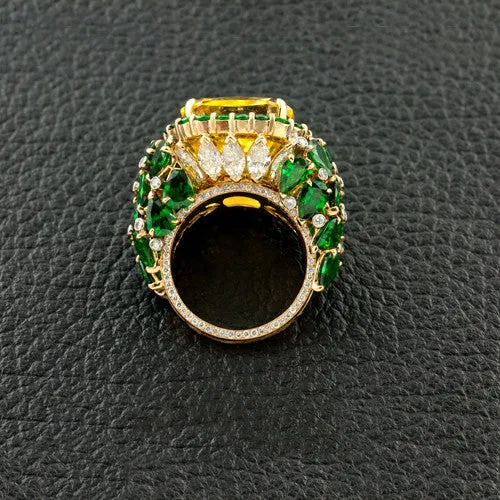 Yellow Sapphire, Tsavorite & Diamond Ring