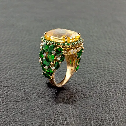 Yellow Sapphire, Tsavorite & Diamond Ring