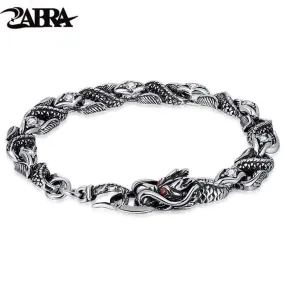 ZABRA Mens Silver Dragon Bracelet For Man Stones Zircon White Red 100% 925 Sterling Silver Vintage Biker Bracelets Men Jewelry