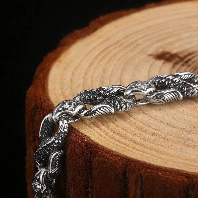 ZABRA Mens Silver Dragon Bracelet For Man Stones Zircon White Red 100% 925 Sterling Silver Vintage Biker Bracelets Men Jewelry