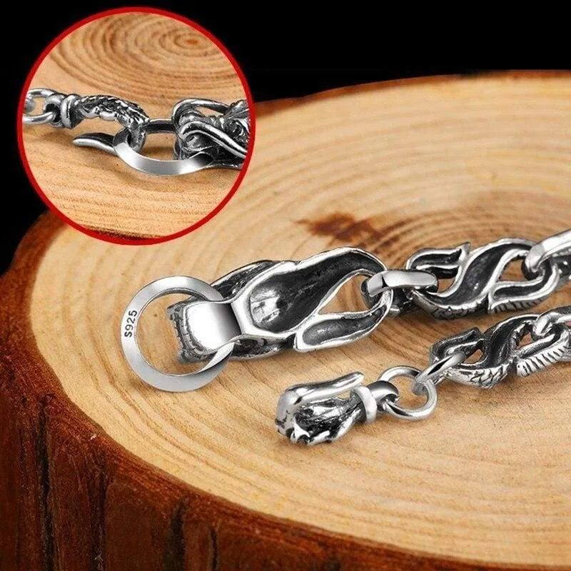 ZABRA Mens Silver Dragon Bracelet For Man Stones Zircon White Red 100% 925 Sterling Silver Vintage Biker Bracelets Men Jewelry