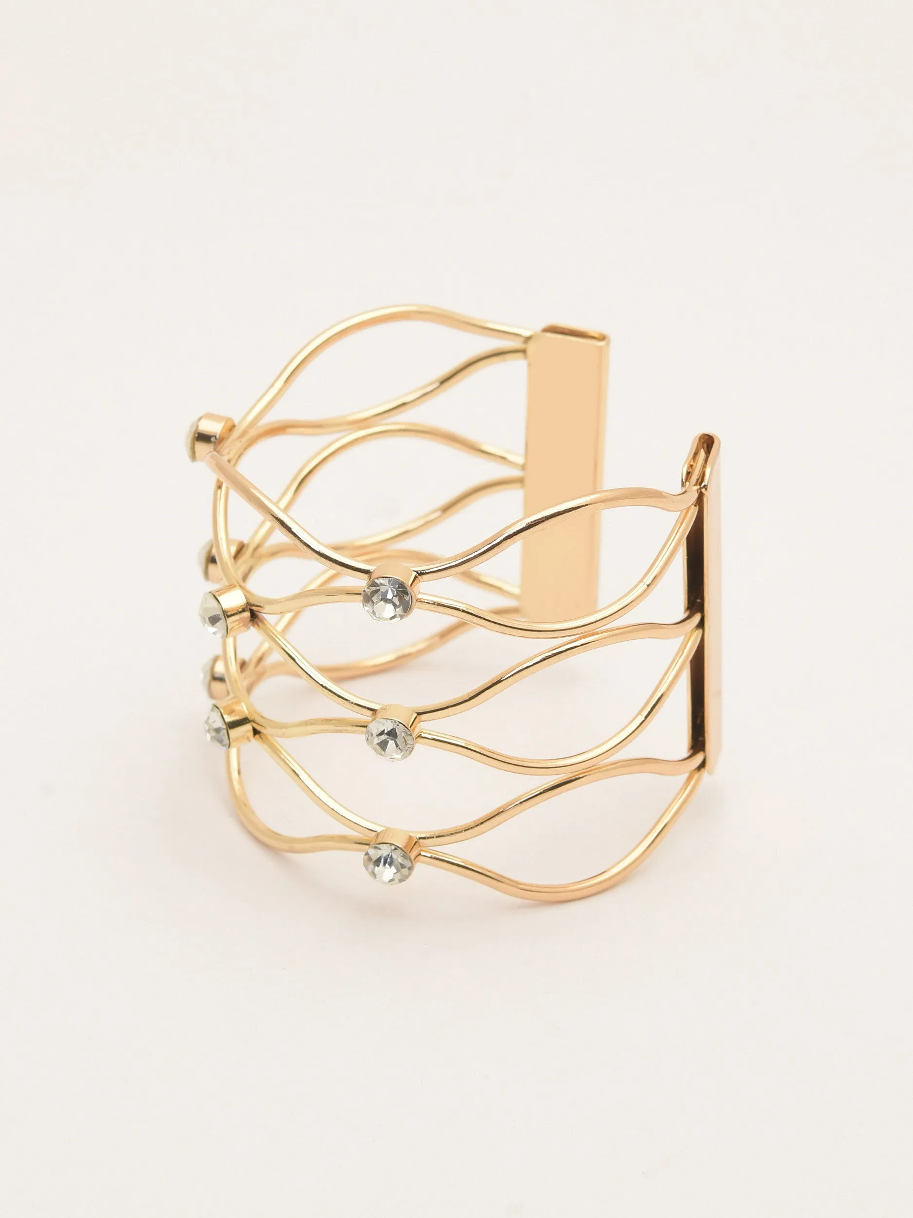 Zircon Embellished Wide Cuff Bracelet