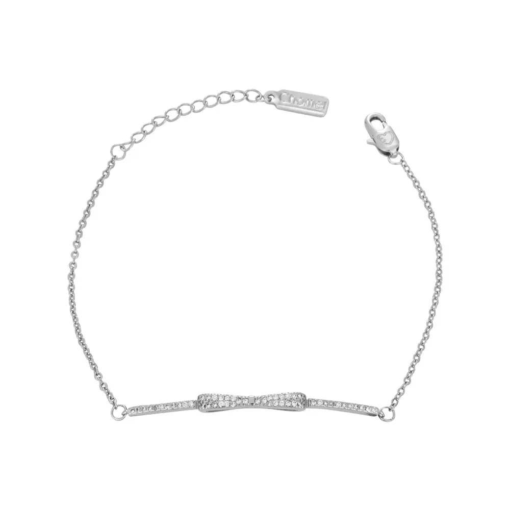 Zircon Thin Bow Silver Bracelet for Women