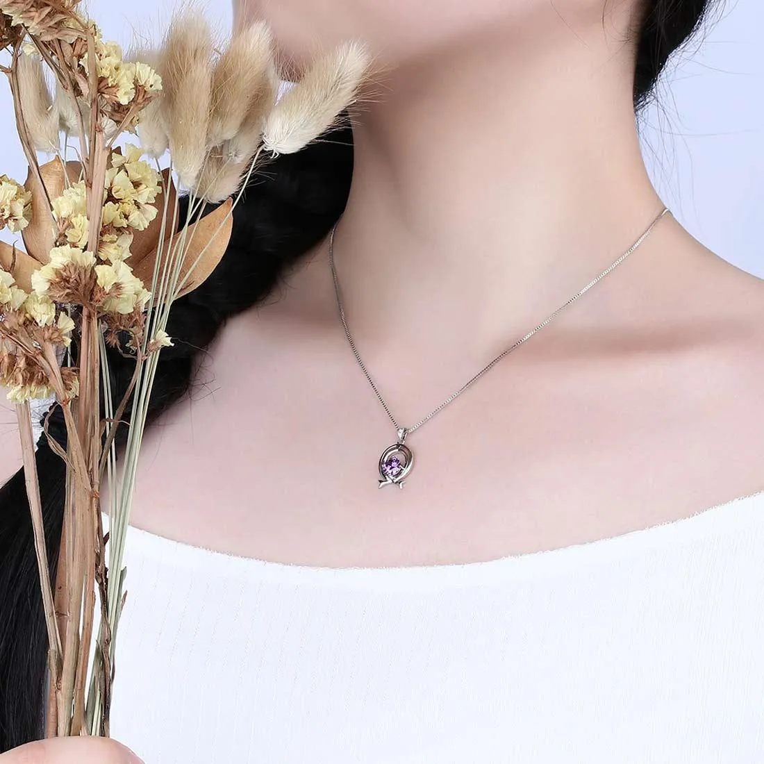 Zodiac Pisces Necklace February Birthstone Pendant Women Girls Jewelry Birthday Gift Women Girls Jewelry Birthday Gift